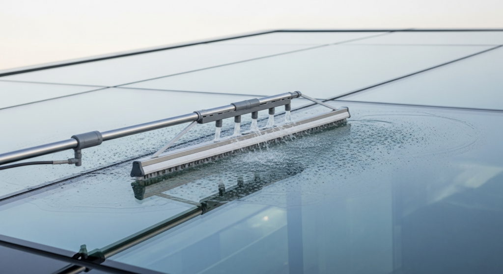 Nettoyage d’une baie extérieure à la perche télescopique